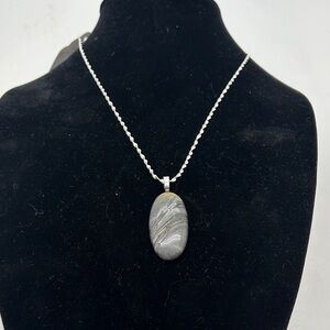 Elegant Silver and Picasso Stone on silver chain Pendant Necklace